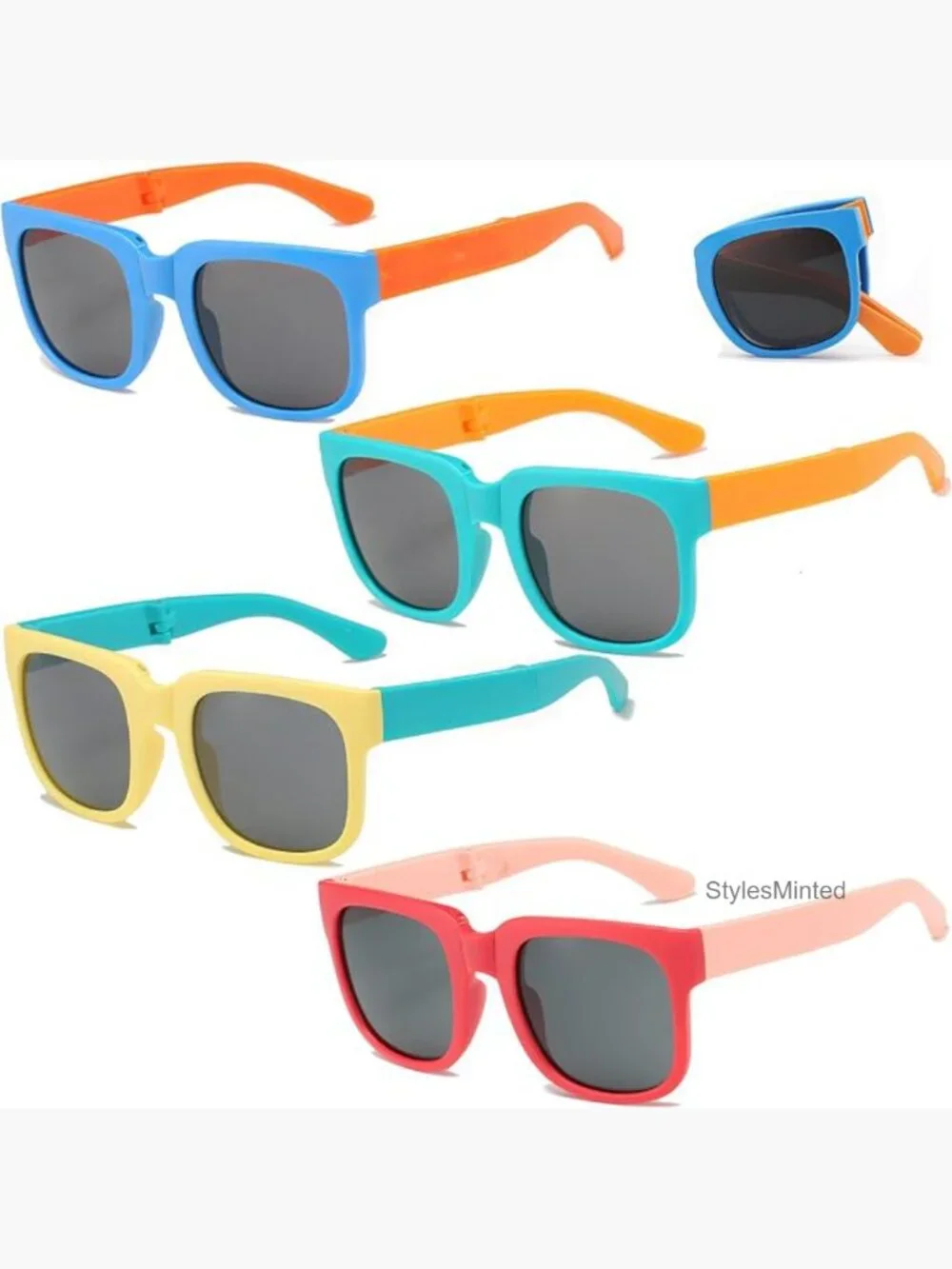 Foldable Kids Sunglasses 4 Pack UV Protection Rectangle